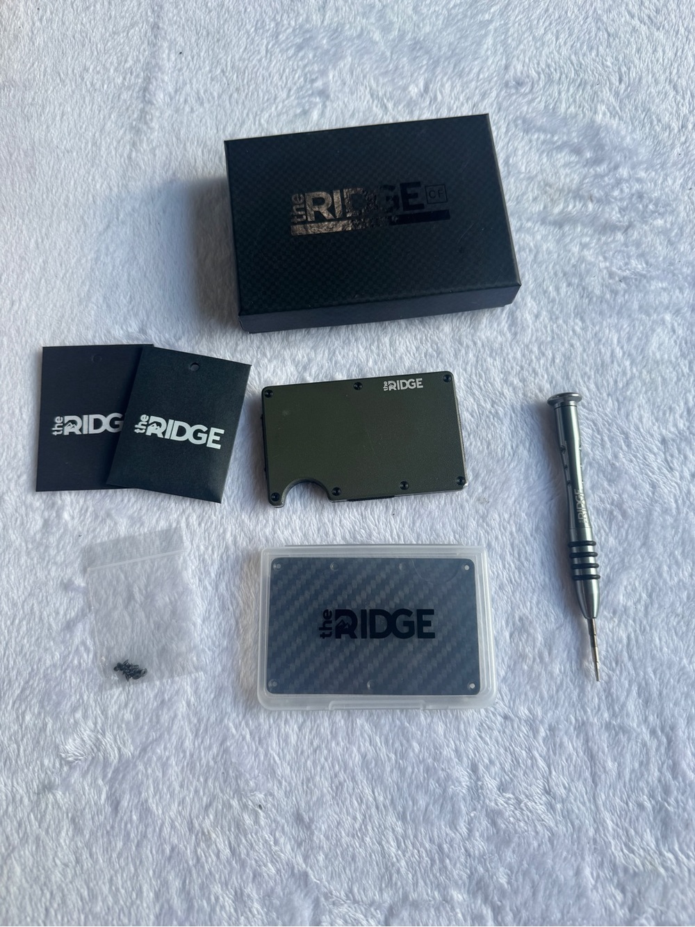 The Ridge Wallet Matte Olive + Carbon Fiber Plates - Complete Set - $170 Value -